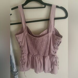 easel Mauve Pink Smocked Lace-Up Peplum Camisole